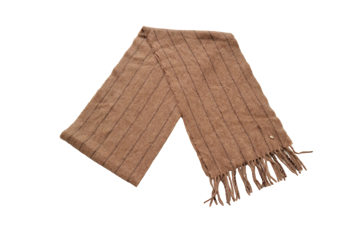 Kaschmir Schal Camel Hellbraun mit Streifen und goldenen Reparaturen