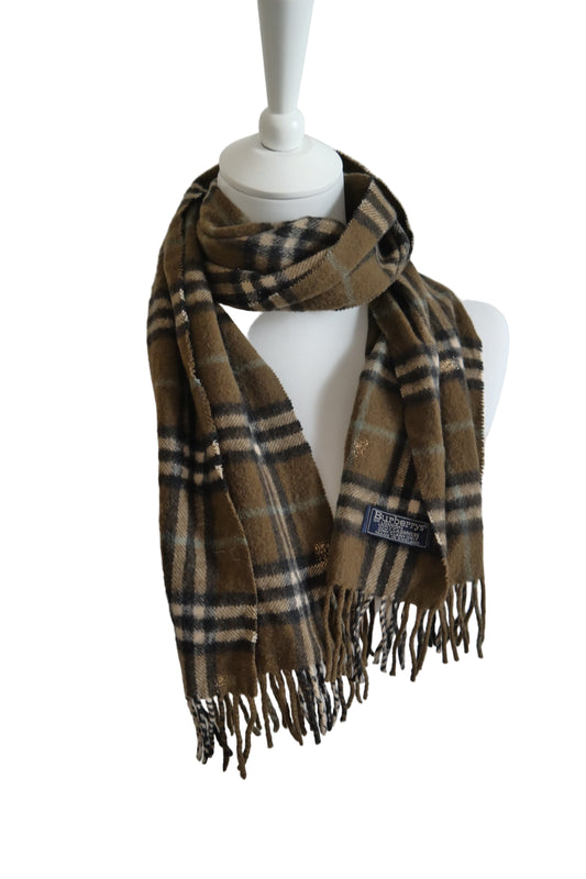 Kaschmir Schal Burberry in Olivgrün mit Tartanmuster und goldenen Reparaturen